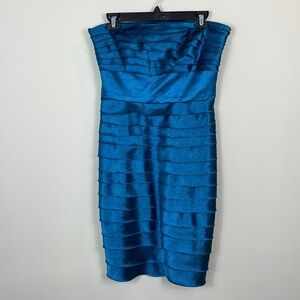 Maggy London layered ruffled strapless cocktail dress